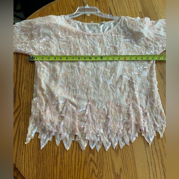 Sequined Light Pink 100% Silk Blouse Made In India Size M Vintage Classy Formal - Picture 5 of 10